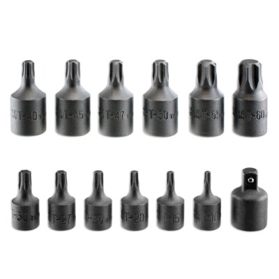 15 PC 1/4'' AND 3/8'' DRIVE IMPACT MALE STAR TORX BIT SOCKET SET Auto Tools 50202