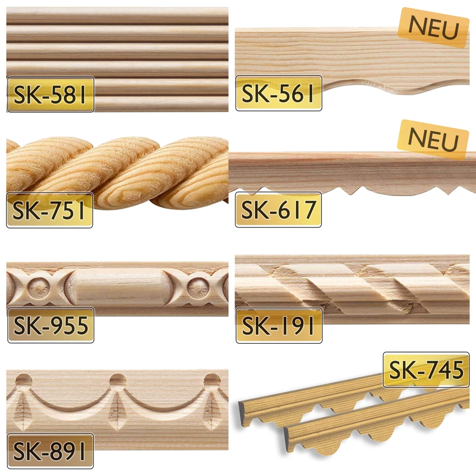 Zierleisten Holz 2 Stk. Stuckleisten Wandleisten Profilleisten Zierprofile Decke - Bild 2 von 2