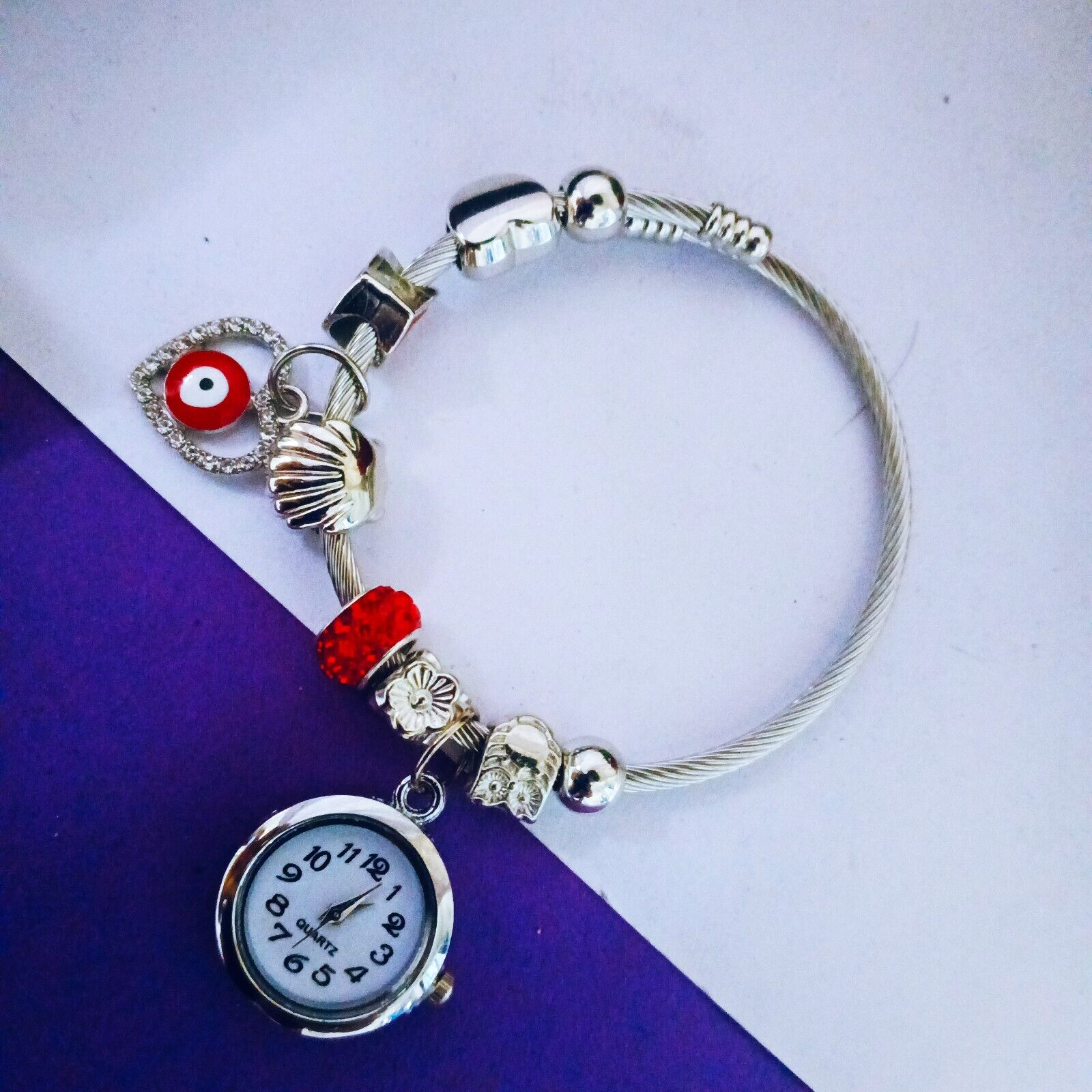 Stylish Silver Plated Stainless Steel Watch Wristwatch Bracelet Gift for Men Women-image