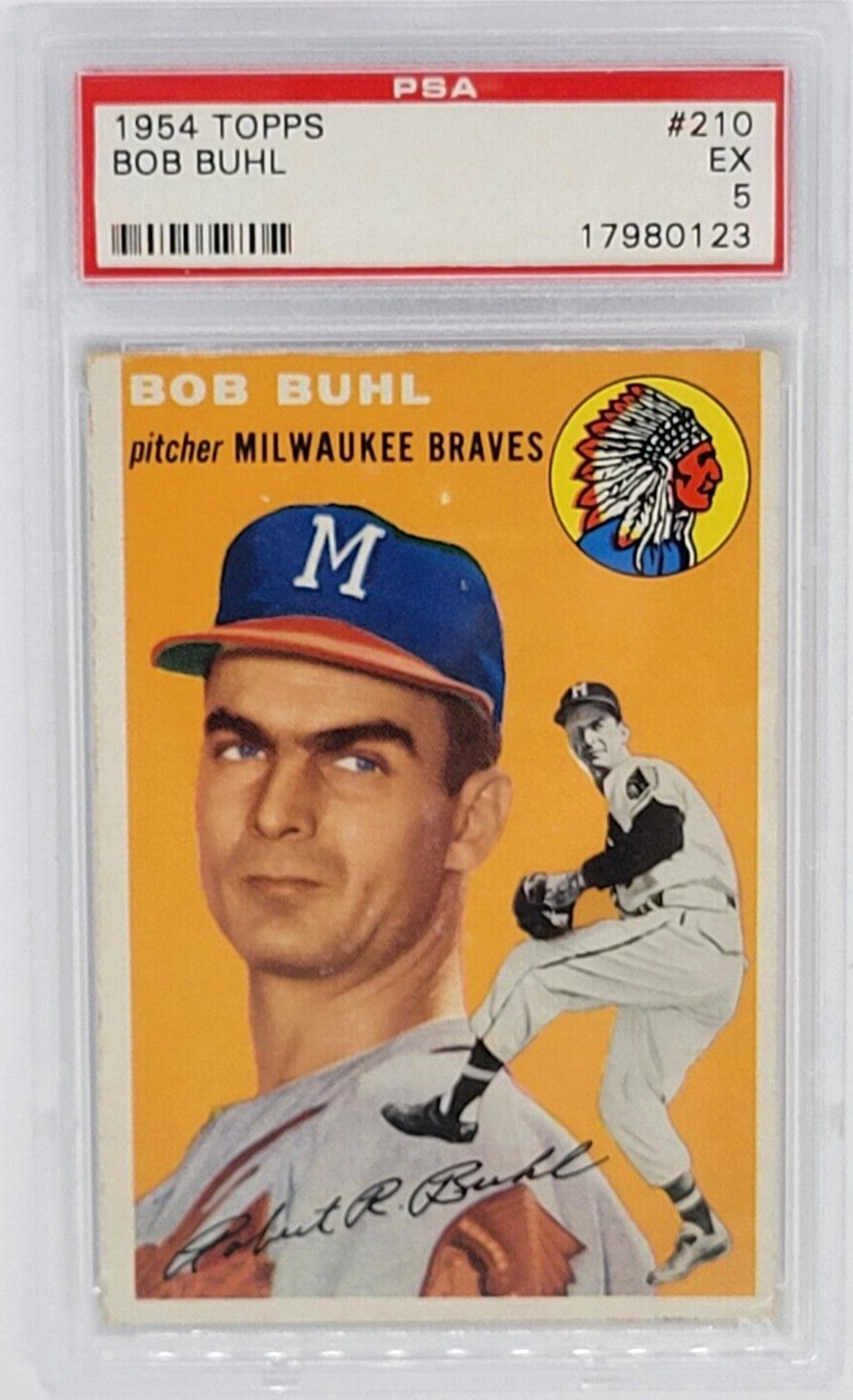 1954 Topps #210 Bob Buhl Card - Graded PSA 5 EX, Milwaukee Braves