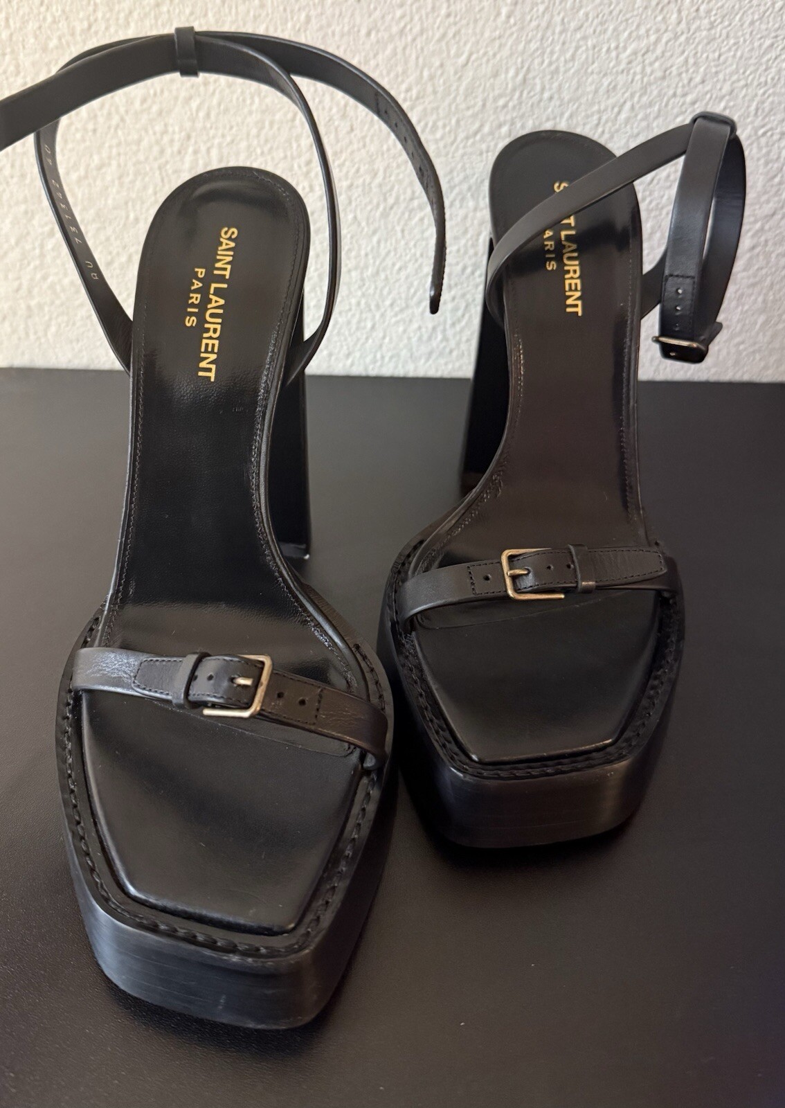 Scarpe donna YSL Saint Laurent Platz 105 nere in pelle con plateau IT 40 US 10 nuove