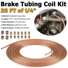 Copper Nickel Brake Line Tubing Kit 1/4" OD 25 FT Coil Roll All Size Fitting USA