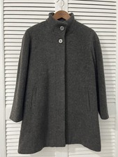 Lightweight Brushed Charcoal Grey / Olive. Mohair Wool Mix A-line Coat Uk16