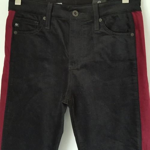 AG Adriano Goldschmeid Mari Tuxedo Stripe Velvet Pants Jeans Size 28 Black Red - Picture 2 of 9