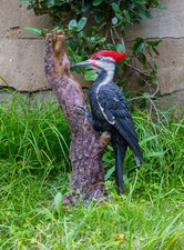 Pileated Woodpecker on Tree Trunk Garden Statue Resin Yard Flowerbed Decor