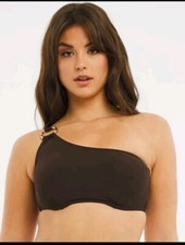 Figleaves Serengeti Women's One Shoulder Bikini Top Brown Size 36E Swimwear 