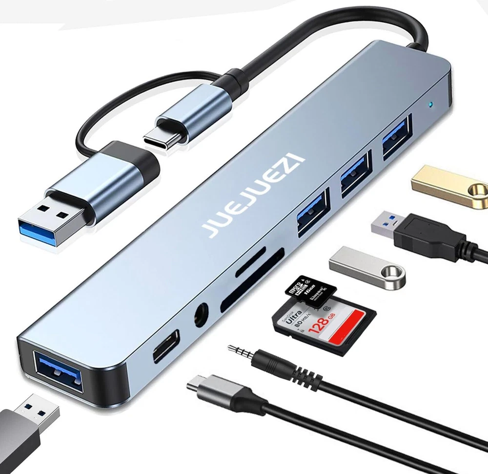 Usb Hub 3.0 Multiport Adapter 8 Port Aluminum Usb & Usb C Hub 3.0 Expander Split