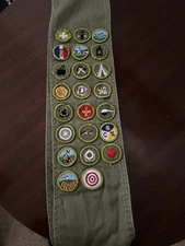 Vintage BSA 1960's Boy Scout Green Sash 23 Merit Badges