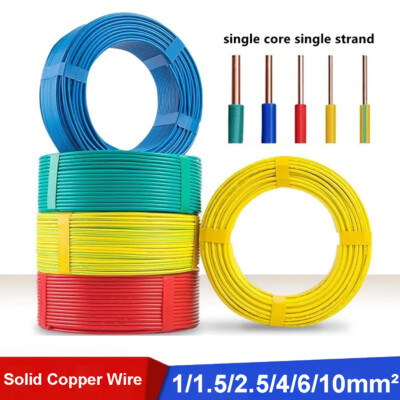 Pure Copper Single Core Hard Wire BV 1/1.5/2.5/4/6/10mm² PVC Insulated 5 Colors