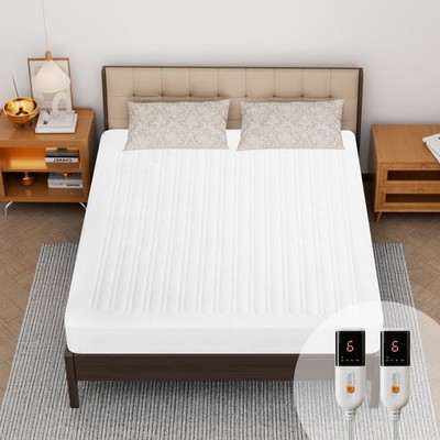 Heated Mattress Pad Queen Size-Dual Controllers Electric Mattress Pad with Deep