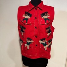Vintage Dress Barn Red Wool Blend Moose Ski Vest Size L Christmas Lodge