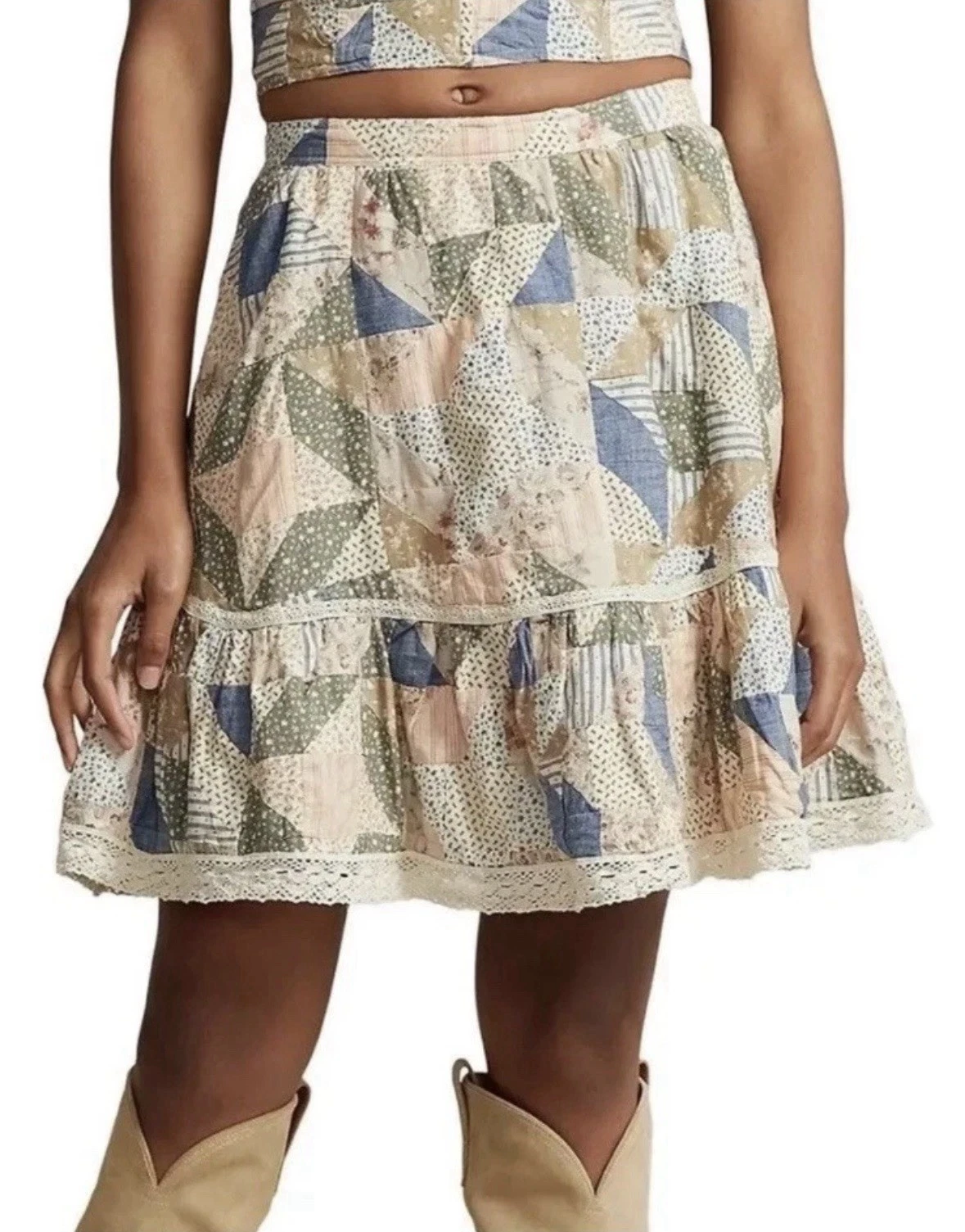 Polo Ralph Lauren Women's Patchwork Mini Skirt Boho Style Size US4/UK8/EU36 NWT