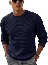 Men'S Pullover Sweater Waffle Textured Long Sleeve Knit Crewneck Casual Sweater