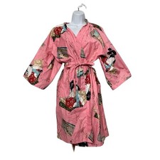 Japanese Kimono 100 Cotton Made in Japan Geisha Print Robe Belted Pocket OS