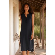 J Jill Sleeveless V Neck Button Front Midi Dress Black XL solid minimalist