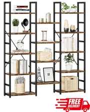 Triple Column 5 Tier Bookshelf 14 Open Shelves Rustic Industrial