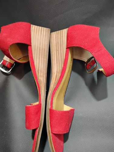 Lucky Brand Mindra Red Canvas Espadrille Wedge Sandals Women's Sz 7M - Picture 2 of 7