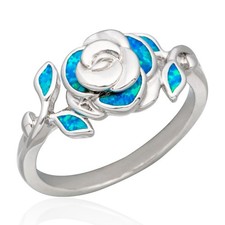 3D Flower Ocean Blue Fire Opal Silver Jewelry Women Cocktail Ring SZ 6 7 8 9 10