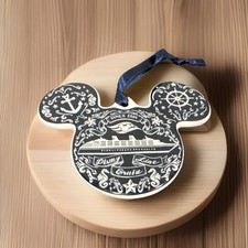 Disney Cruise Line Christmas Ornament Glass Porcelain Blue White 3" x 4" Mickey