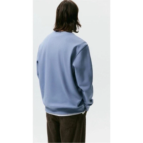 Толстовка Zara текстура нашивка ворота небесно-голубой мужской размер XL расслабленный крой - Изображение 3 из 4