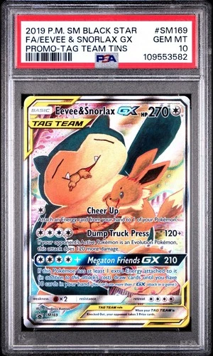 2019 POKEMON SM BLACK STAR PROMO #SM169 FULL ART/EEVEE & SNORLAX GX PSA 10