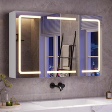 Specchio Bagno Contenitore Con Luce E Presa Elettrica, 3 Ante Mobile Specchio Ba
