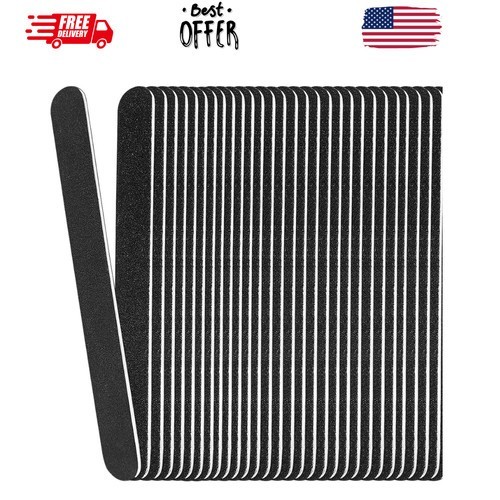 24 Pack 100/180 Grit Nail Files Black Professional Emery Boards Nail