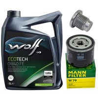 MotoröL Filter Set Wolf 0W40 5 Liter + ÖLablassschraube FüR Renault ScéNic III