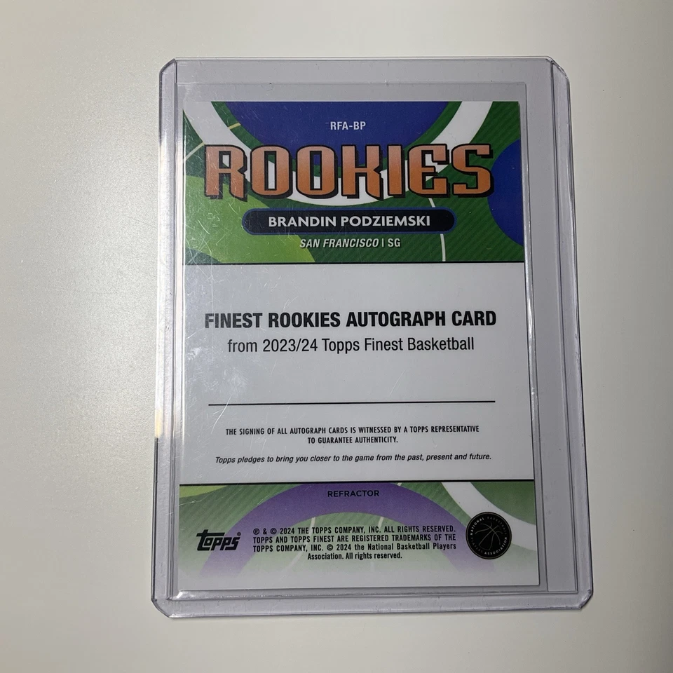 2023-24 Topps Finest Brandin Podziemski Rookie Auto Refractor RC Warriors RFABP  - Image 2 of 2