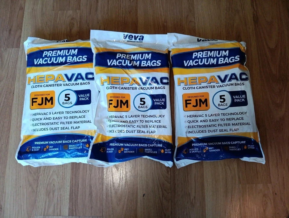 15 VEVA Premium HEPAVAC Vacuum Cleaner Bags Type FJM Style Vacuums 3 Packs of 5 - Image 3 of 4