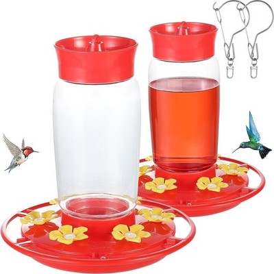 2 Pack Plastic Hummingbird Feeders, 20oz Wide Mouth Easy Clean, Ant Moat, Bee Pr