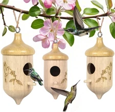 3 Pack Hummingbird House for Outdoors Hanging, 3PCS-Acorn Flowers and Birds 