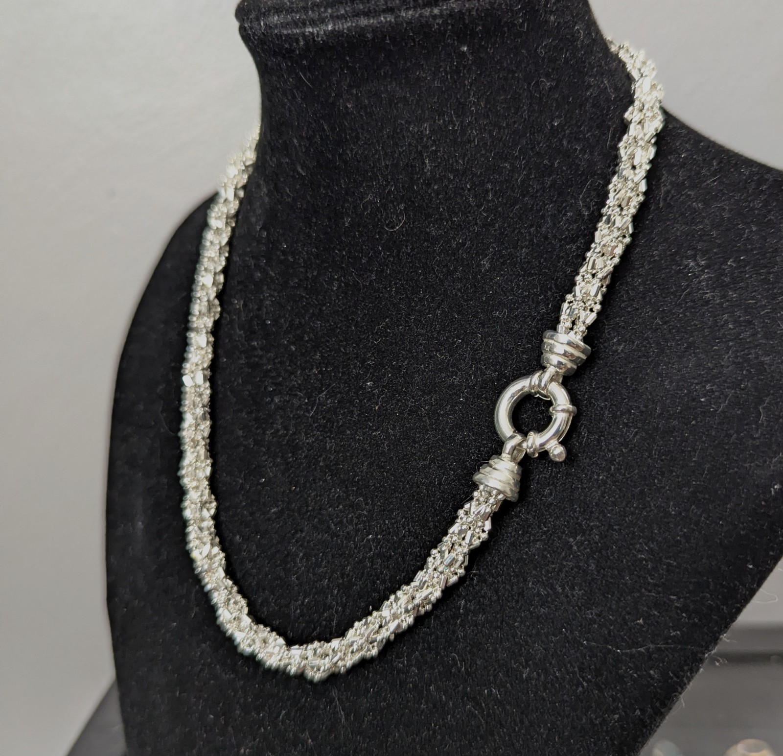 Solid Sterling Silver Beaded Braided Chain 16 3/4… - image 13