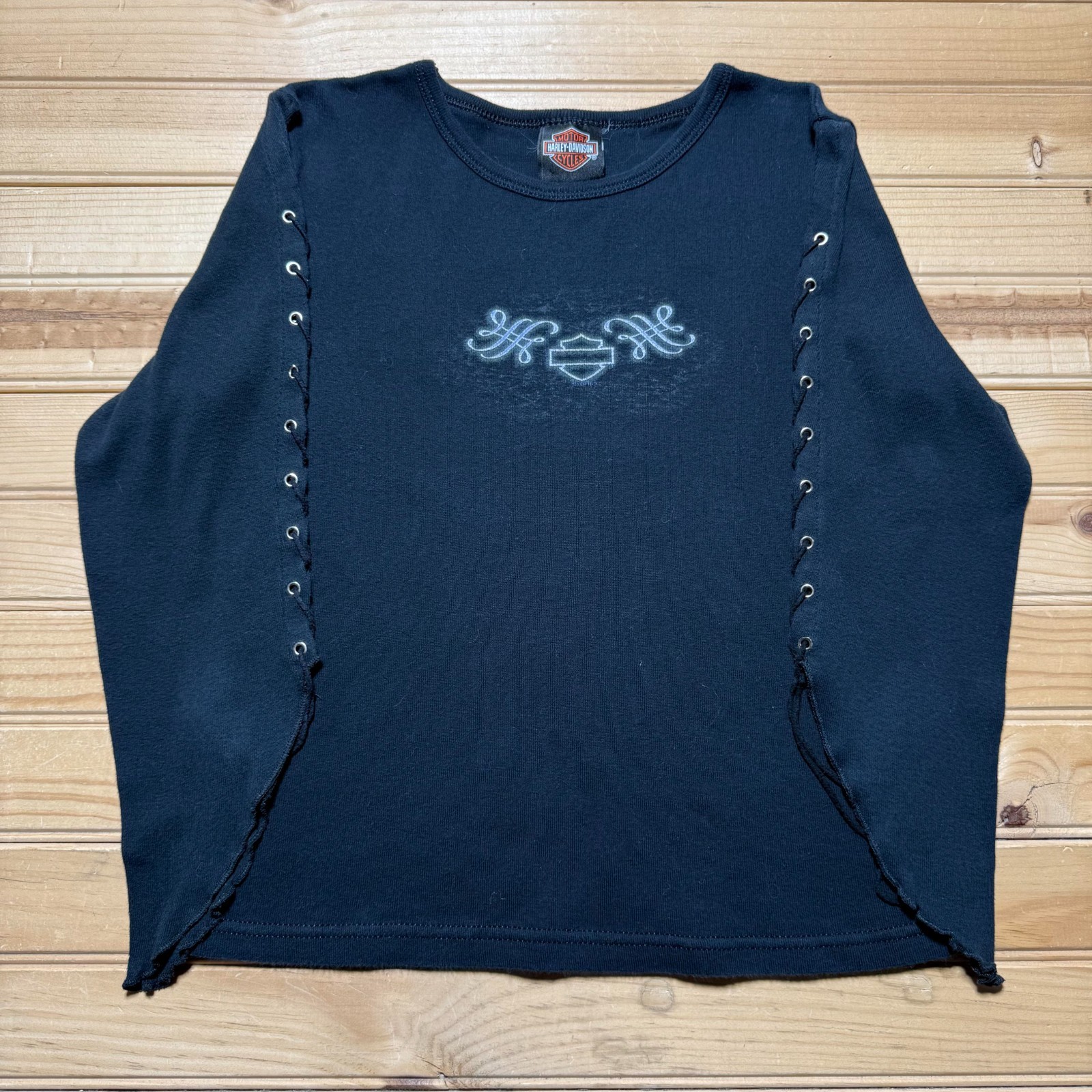 Vintage Y2K Harley-Davidson Houma Louisiana Lace Up Long Sleeve Shirt - Medium
