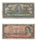 New ListingMixed Lot Bank of Canada 1937 1-Dollar / 1954 2-Dollar F/M G/B