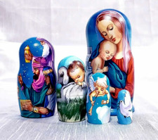 Set of 5 Jesus is Born Nativity Scene Nesting Dolls Matryoshka