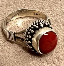 Vintage Red Carnelian Ring 925 Sterling Silver SW Adjustable Sz 7 Wt 7g Ex Cond