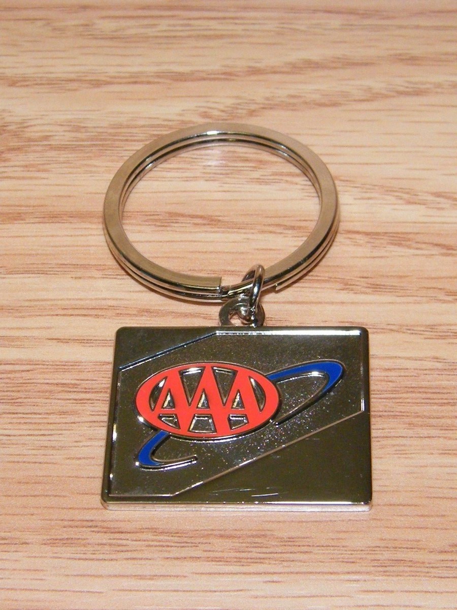 Silver Tone Red & Blue AAA Collectible Automotive Key Chain Only