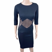 Missguided Women Bodycon Mesh Insert Black Dress Size 6 UK 10