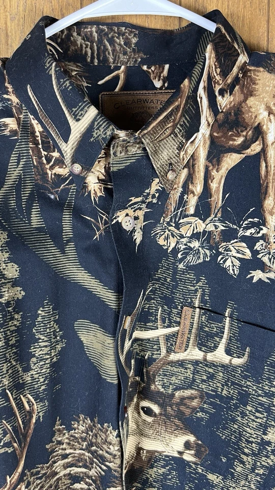 "Camisa de manga larga con botones negra Deer Buck de CLEARWATER OUTFITTERS para hombre 54""" Foto 2 de 4