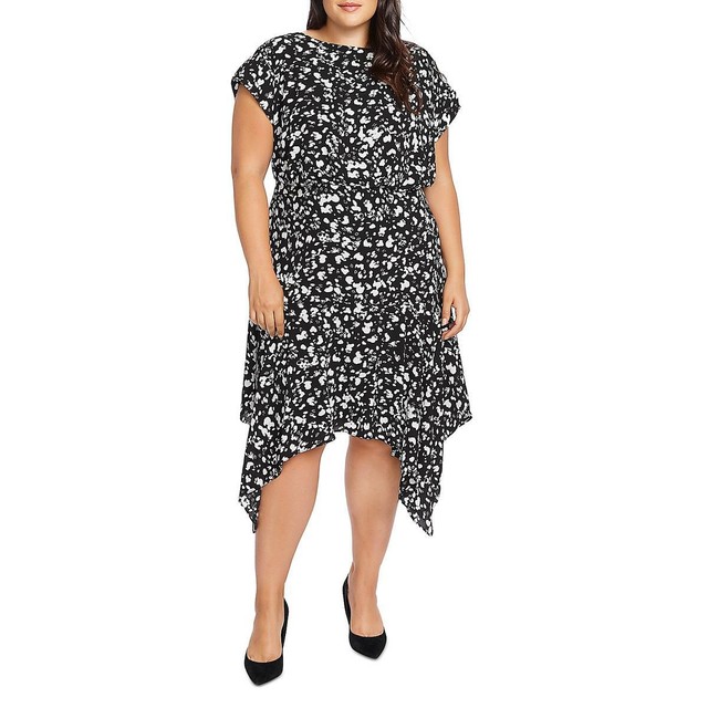 Vince Camuto Womens Black Printed Blouson Daytime Midi Dress Plus 16w 0189 for sale online | eBay
