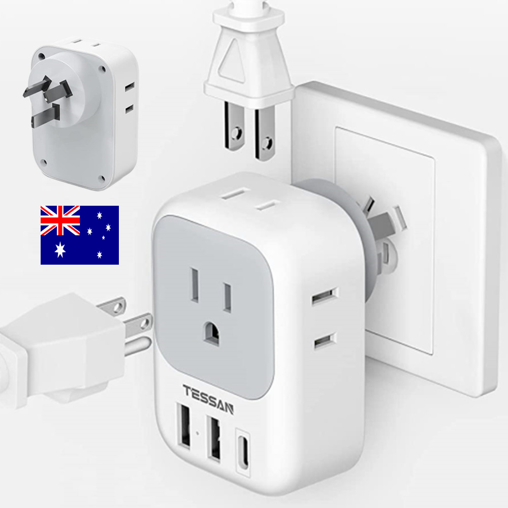 US to Australia Plug Adapter USB C Port with 4 Outlet for Travel to New Zealand