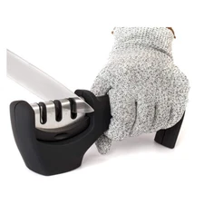 3-Stage Knife Sharpener Repair Restore Polish Blades And 1 Glove For Kitchen USA