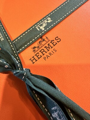 Hermes Paris 10”x10”x 3.75” Orange Brown Trim Cardboard Gift Box