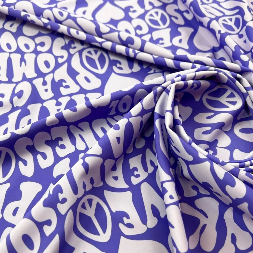 Traje de baño estampado hippie amor y paz spandex tela elástica 60" ancho por yarda Foto 3 de 4