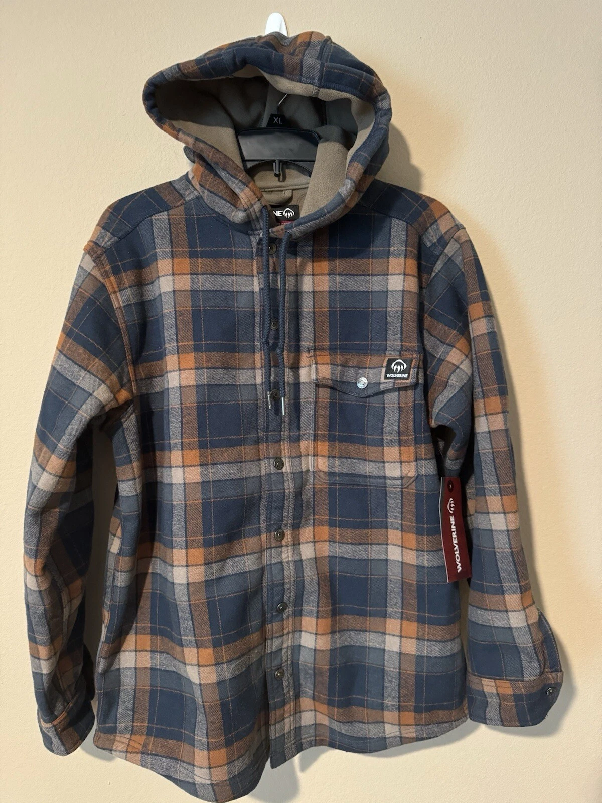 Wolverine Men's Bucksaw Bonded Hooded Shirt Jacket Plaid Indigo Work Wear Small