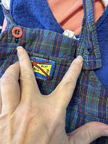 Vintage 90s Blooming Kids Colorful Blue Plaid Overalls Baby 9 Months Boys - Picture 7 of 7