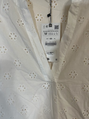 Neu Zara bestickte Öse Übergröße Bluse 8154/303 weißes Damenhemd Baumwolle - Bild 2 von 4