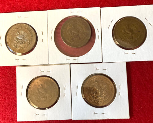 SCARCE 5 DIFFERENT DATES MEXICO 20 CENTAVOS COINS - Picture 2 of 2