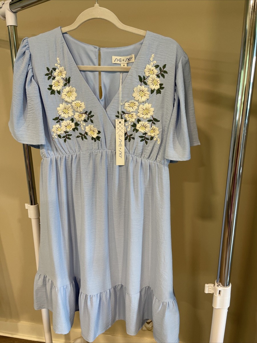 she + sky blue dress She Sky Plus Puff Short Slv Heavy Knit Dress